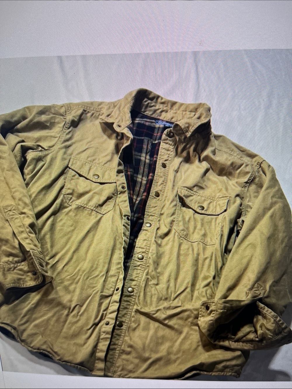 Lands' End Khaki Field Jacket with Plaid Lining